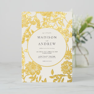 Moderne Elegante Gilded Floral Wedding Folieneinladung