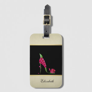 Moderne Elegante Girly, Black, Cream, Blume Heel Gepäckanhänger