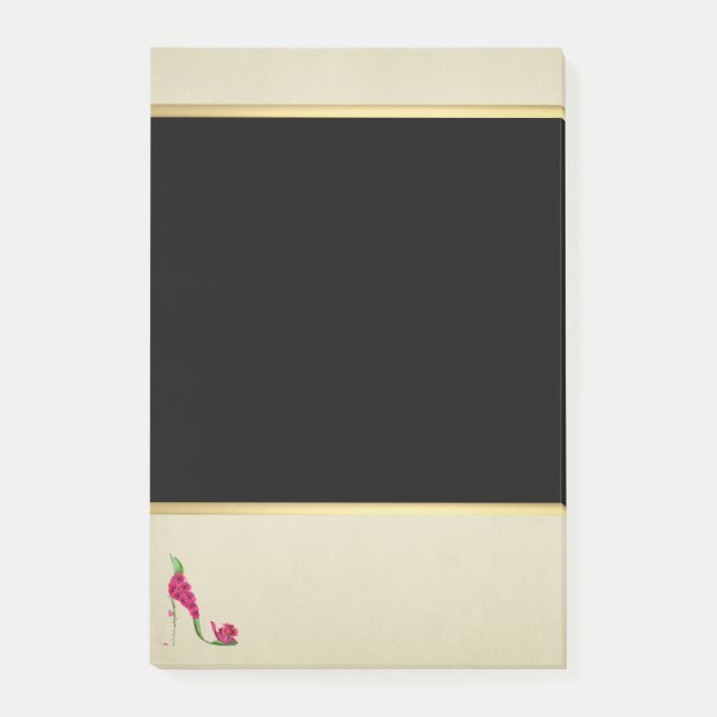 Moderne Elegante Girly, Black, Cream, Blume Heel Post-it Klebezettel (Vorderseite)