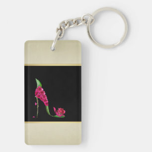 Moderne elegante girly, Schwarz, Creme, Blumenabsa Schlüsselanhänger