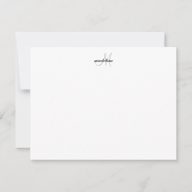 Moderne elegante Girly Script Black Gray Monogram Mitteilungskarte (Vorderseite)