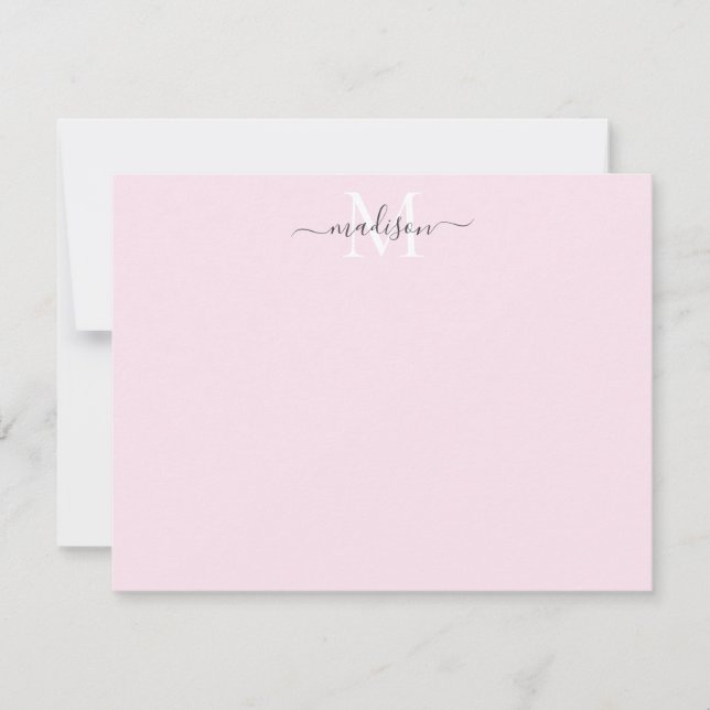 Moderne elegante Girly Script Monogram Blush Pink Mitteilungskarte (Vorderseite)