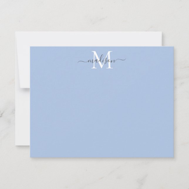 Moderne Elegante Girly Script Monogram Dusty Blue Mitteilungskarte (Vorderseite)