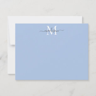 Moderne Elegante Girly Script Monogram Dusty Blue Mitteilungskarte