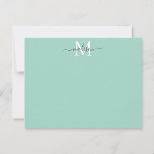 Moderne elegante Girly Script Monogram Mint Green Mitteilungskarte