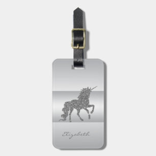Moderne elegante girly, silberner Glitter-Einhorn Gepäckanhänger