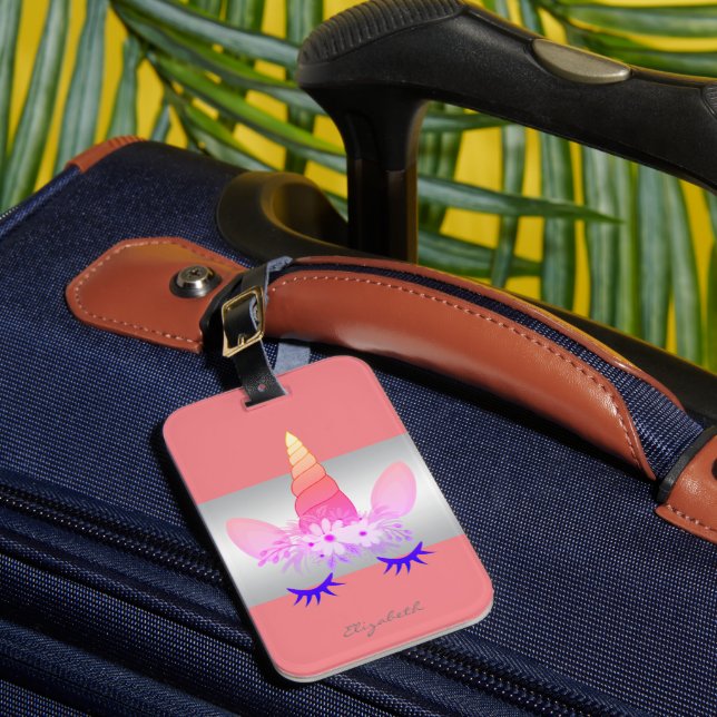 Moderne Elegante Girly, Unicorn Gepäckanhänger (Vorderseite Insitu 1)