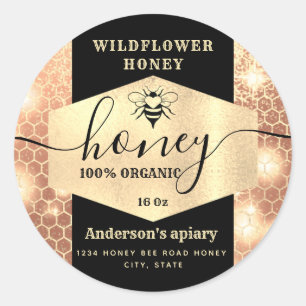 Moderne, elegante, glänzende Goldbienenschrift Hon Runder Aufkleber