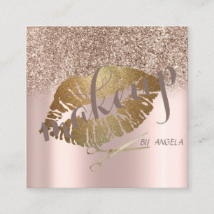 Moderne elegante Glitter-Lippen, Schere quadratisc Quadratische Visitenkarte