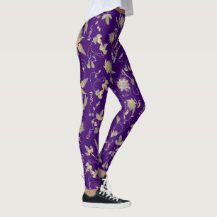 Moderne Elegante Gold Blume Royal Lila Leggings