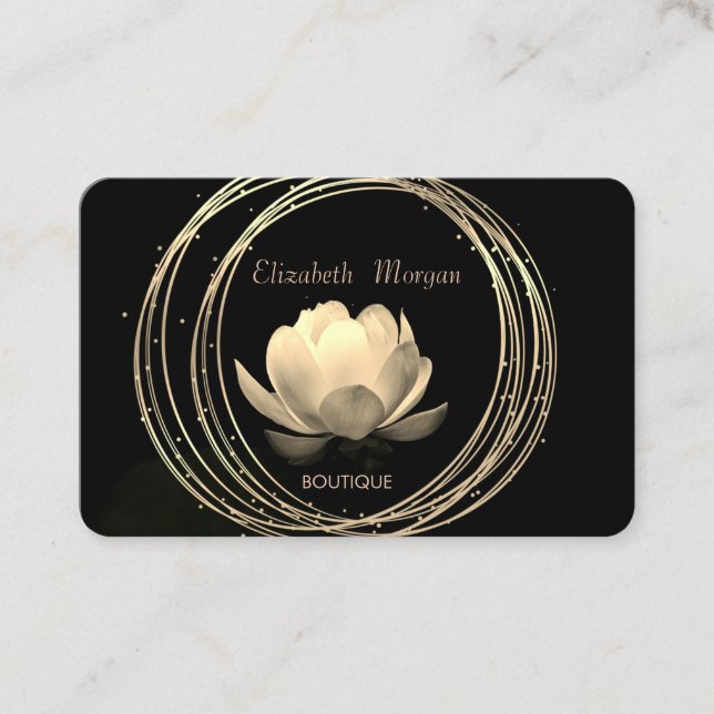 Moderne Elegante Gold Circles Gold Lotus Schwarz Visitenkarte (Vorderseite)