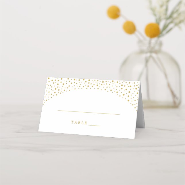 Moderne Elegante Gold Confetti Wedding Platzkarte (Vorderseite)