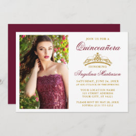 Moderne Elegante Gold Crown Burgundy Quinceanera Einladung