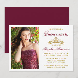 Moderne Elegante Gold Crown Burgundy Quinceanera Einladung