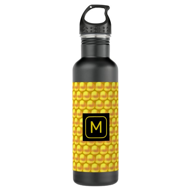 Moderne, elegante Gold Dots & Monogram Edelstahlflasche (Vorderseite)