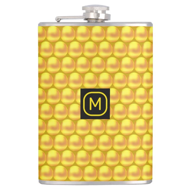 Moderne, elegante Gold Dots & Monogram Flachmann (Vorderseite)
