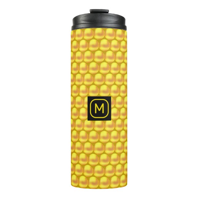Moderne, elegante Gold Dots & Monogram Thermosbecher (Vorderseite)