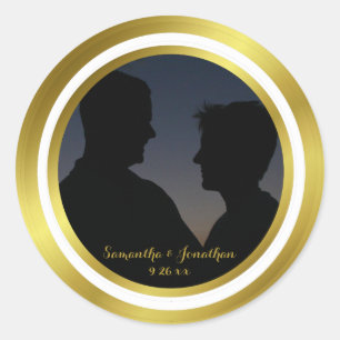 Moderne Elegante Gold Foil Foto Hochzeit Verlobung Runder Aufkleber