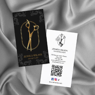 Moderne elegante Gold Hairstylist Scissors QR Code Visitenkarte