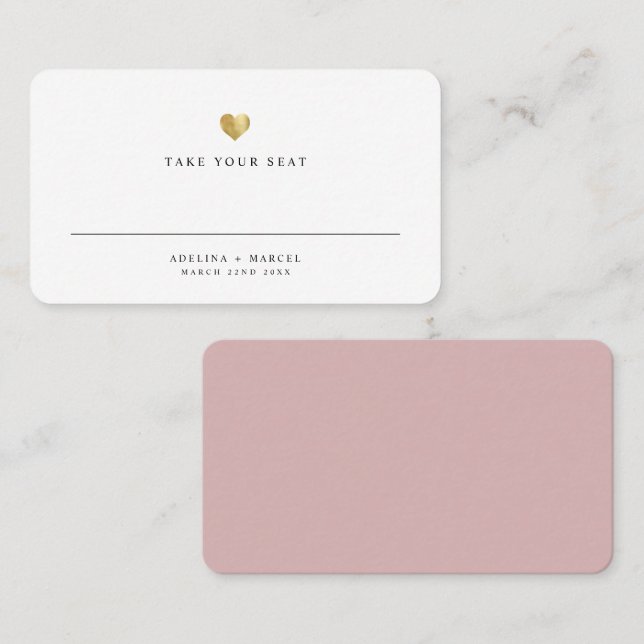 Moderne elegante Gold Heart Wedding Table Platzkar Platzkarte (Vorne/Hinten)