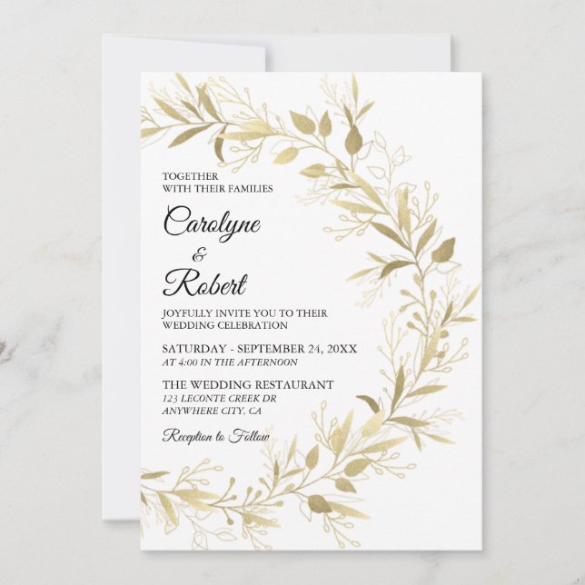 Moderne Elegante Gold Leaf Hochzeit Einladung (Vorderseite)