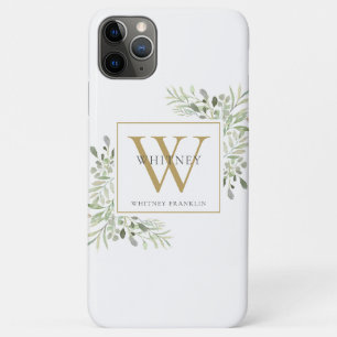 Moderne elegante Gold Monogram Greenerie Case-Mate iPhone Hülle