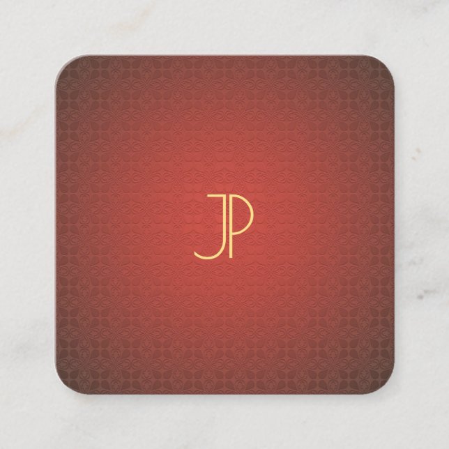 Moderne elegante Gold Monogram Red Template Luxus Quadratische Visitenkarte (Vorderseite)