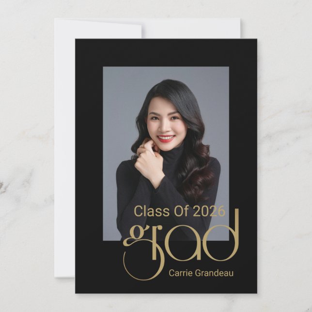 Moderne elegante Gold Script 4Foto Graduation Part Einladung (Vorderseite)