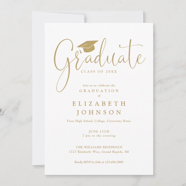 Moderne elegante Gold Script Graduation Party Einladung (Vorderseite)