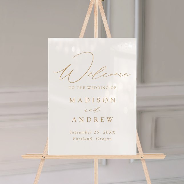 Moderne, elegante Gold Script-Hochzeit Willkommen Acrylschild (Von Creator hochgeladen)