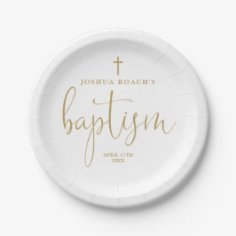 Moderne elegante Gold Script-Taufe Pappteller