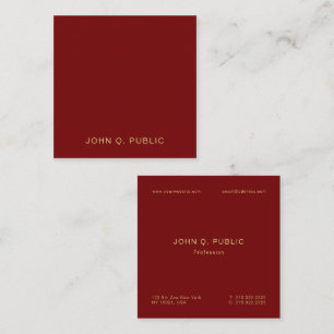 Moderne Elegante Gold Text Burgunderrote Luxus Sei Quadratische Visitenkarte
