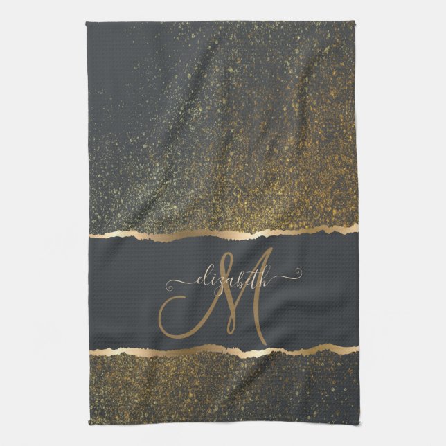 Moderne elegante Gold-Touch-Monogramm Geschirrtuch (Vertikal)