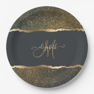 Moderne elegante Gold-Touch-Monogramm Pappteller