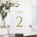 Moderne, elegante Gold Wedding Doppel Tischnummern<br><div class="desc">Elegante und moderne 12x18 Gold Doppelseitige Hochzeitsszenarien - Diese eleganten Tischnummern mit einer romantischen Goldkalligraphie-Schrift. Ändern Sie Ihre Namen und fügen Sie sie Ihrem Warenkorb individuell hinzu.</div>