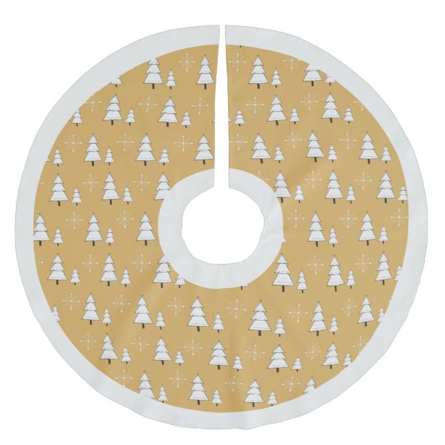 Moderne, elegante Goldbäume und Schneeflocken Polyester Weihnachtsbaumdecke (Vorderseite)
