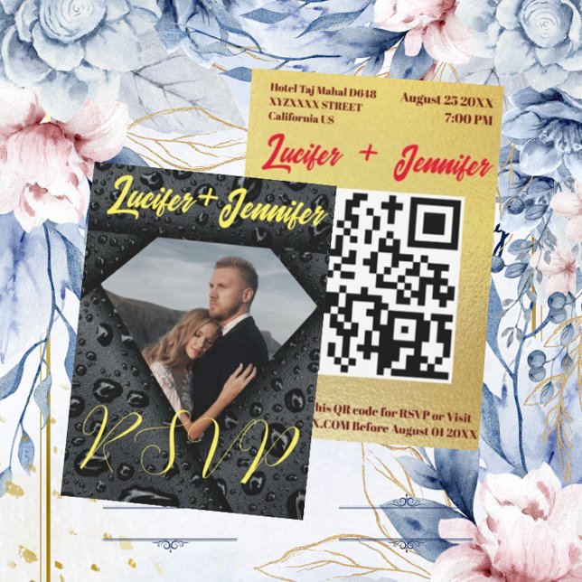 Moderne Elegante Golden Damond QR Code Hochzeit RSVP Karte (Von Creator hochgeladen)