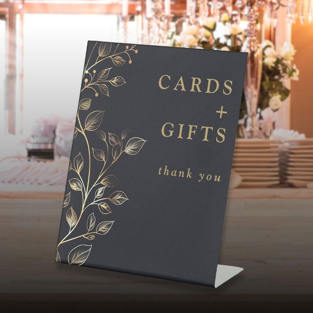 Moderne elegante Golden Floral Cards und Geschenke Sockelschild (Modern Elegant Golden Floral Cards And Gifts Pedestal Sign)