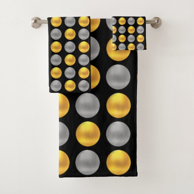 Moderne elegante Golden & Silver Dots auf schwarz Badhandtuch Set (Insitu)