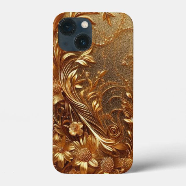 Moderne, elegante goldene Blütenkurve Case-Mate iPhone Hülle (Rückseite)