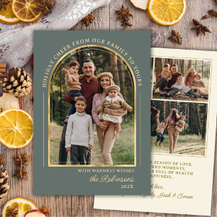Moderne elegante goldene Bogen-Foto-Weihnachtsfreu Feiertagskarte