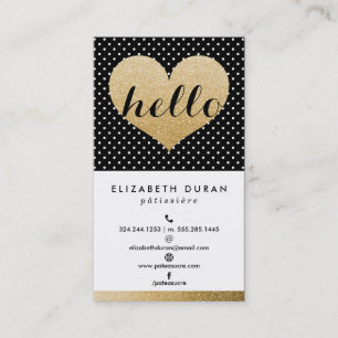 Moderne elegante goldene Hello-Herz mit schwarzen Visitenkarte