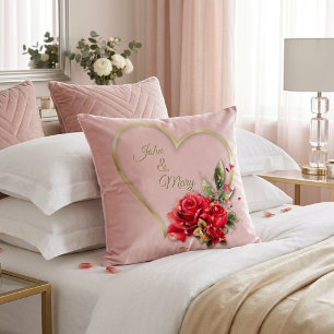 Moderne elegante goldene Herzen und Rosen in Blass Kissen