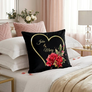 Moderne elegante goldene Herzen und Rosen in Schwa Kissen