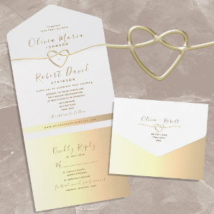 Moderne elegante goldene Kalligrafie-Hochzeit All In One Einladung