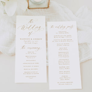 Moderne elegante goldene Kalligrafie Hochzeit Programm
