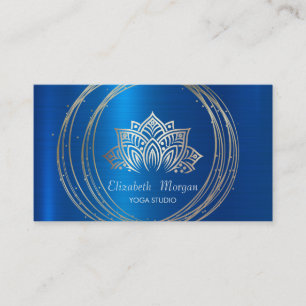 Moderne elegante goldene Kreise Lotus Blau Metalli Visitenkarte