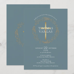 Moderne elegante goldene Kreuz-Erstkommunion Einladung