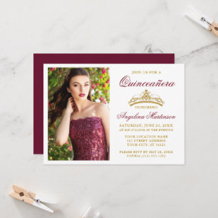 Moderne elegante goldene Krone Burgunder Quinceane Einladung