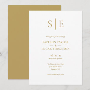 Moderne elegante goldene Monogramm-Hochzeit Einladung